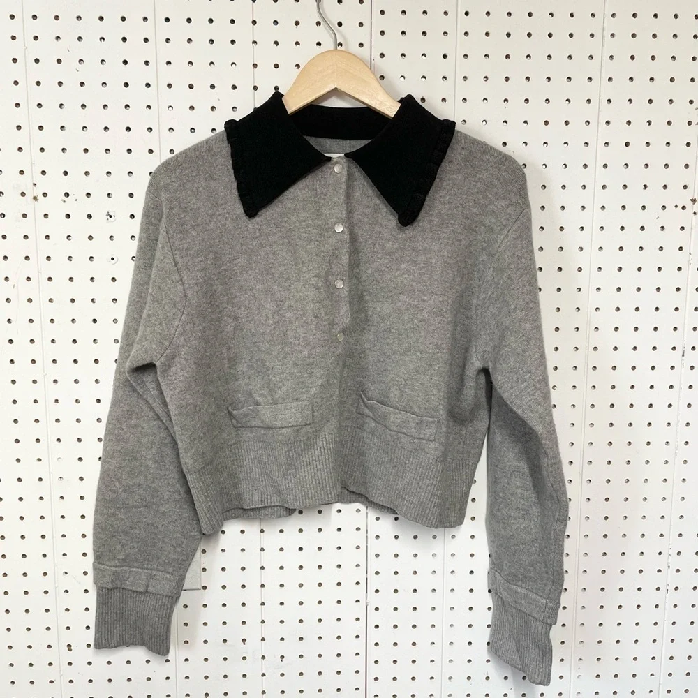 Sandro Etienne Ruffle Collar Crop Cardigan - Picture 3 of 7